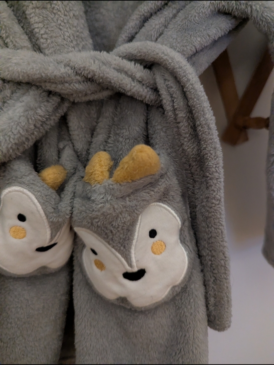 Gray Hooded Kids Robe - Picture 2 of 4